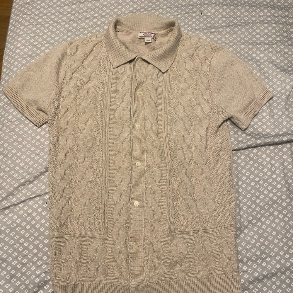 Rare Wallace & Barnes Oatmeal Cable Knot Short Sleeve Polo. XS